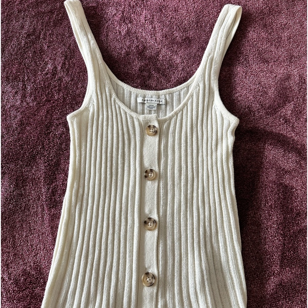 American Eagle cream tank top with buttons super soft and stretchy, size S, NWOT
